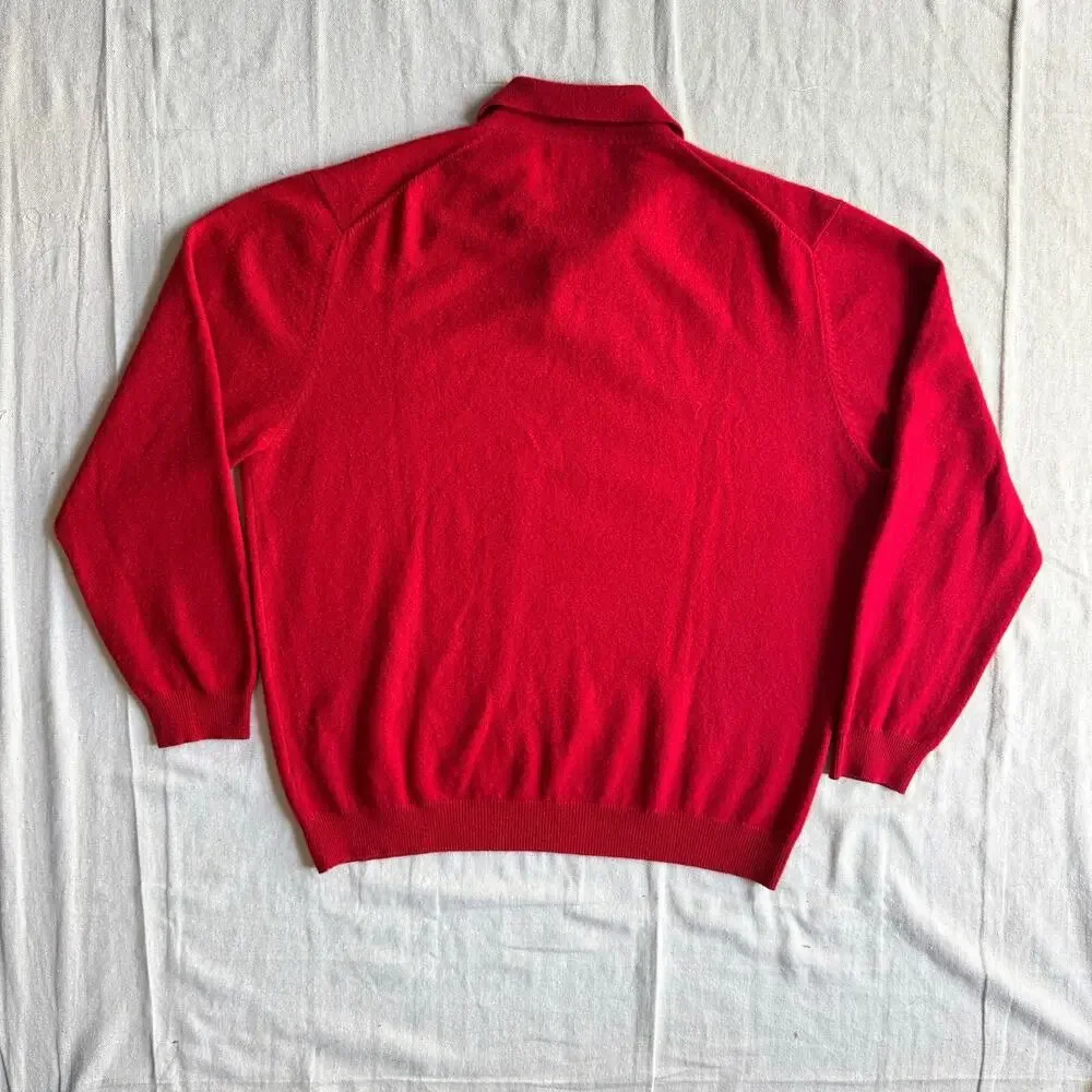 Cashmere Sweater Men's XL Red Polo Collar Pullover Luxury Knit Classic Turnbury
